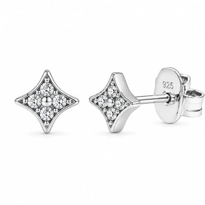 Lab Grown Diamonds Rhodium Plated 925 Sterling Silver Quatrefoil Stud Earring