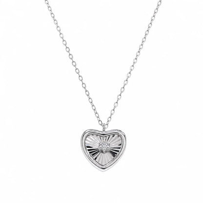 925 Sterling Silver Rhodium Plated Lab Grown Radiant Heart Pendant Adjustable Necklace