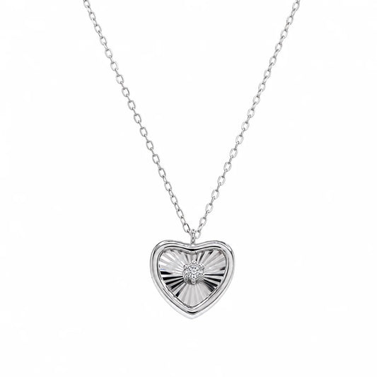 925 Sterling Silver Rhodium Plated Lab Grown Radiant Heart Pendant Adjustable Necklace