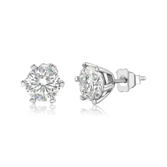925 Sterling Silver Moissanite 1 Carat 7mm Round Push Back Earring