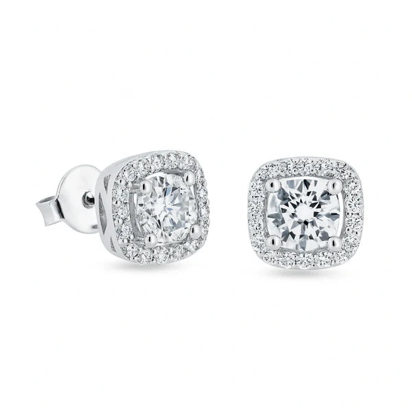 925 Sterling Silver Moissanite 8mm Halo Push Back Earring