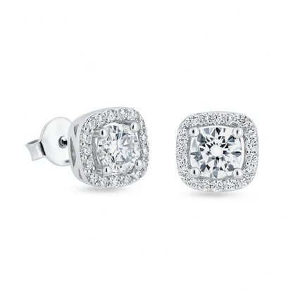 925 Sterling Silver Moissanite 8mm Halo Push Back Earring