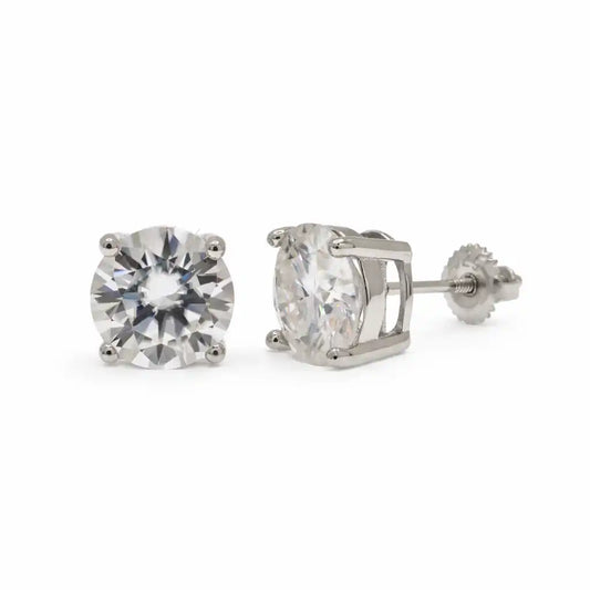 925 Sterling Silver Rhodium Plated Round Moissanite Screw Back Earring