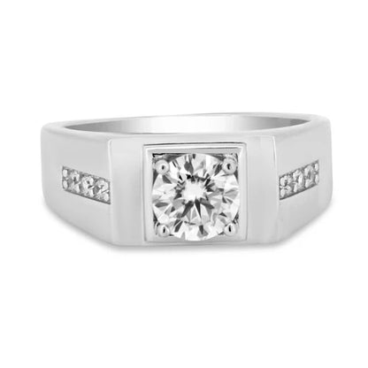 925 Sterling Silver Rhodium Plated Men's 1 Carat Moissanite Stones Ring