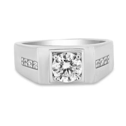 925 Sterling Silver Rhodium Plated  Men's 1 Carat Moissanite Stones Ring - MBGR00009