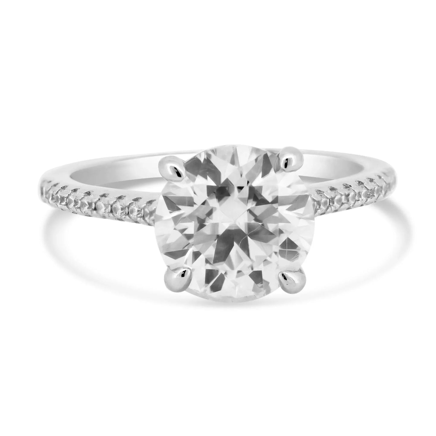 925 Sterling Silver Rhodium Plated 2 Carat Moissanite Stones Encrusted Engagement Ring