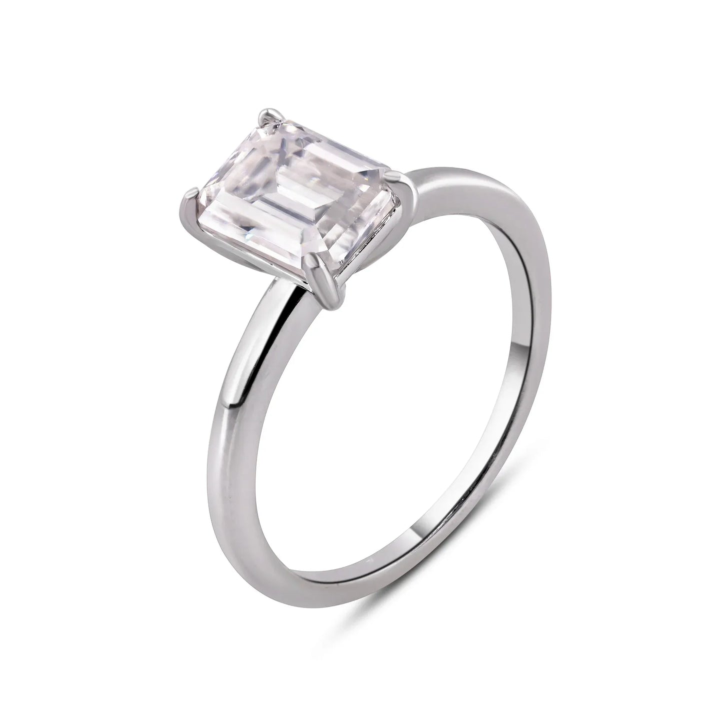 925 Sterling Silver Rhodium Plated Baguette 2 Carat Moissanite Stone Engagement Ring