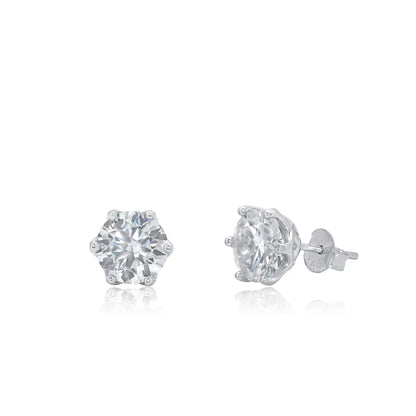 925 Sterling Silver Rhodium Plated Round Moissanite 8.5mm Stud Earring