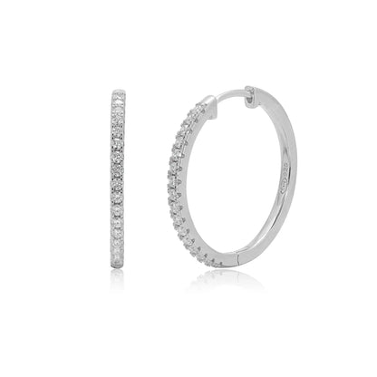 925 Sterling Silver Rhodium Plated Round Moissanite Studded 20mm Hoop Earring