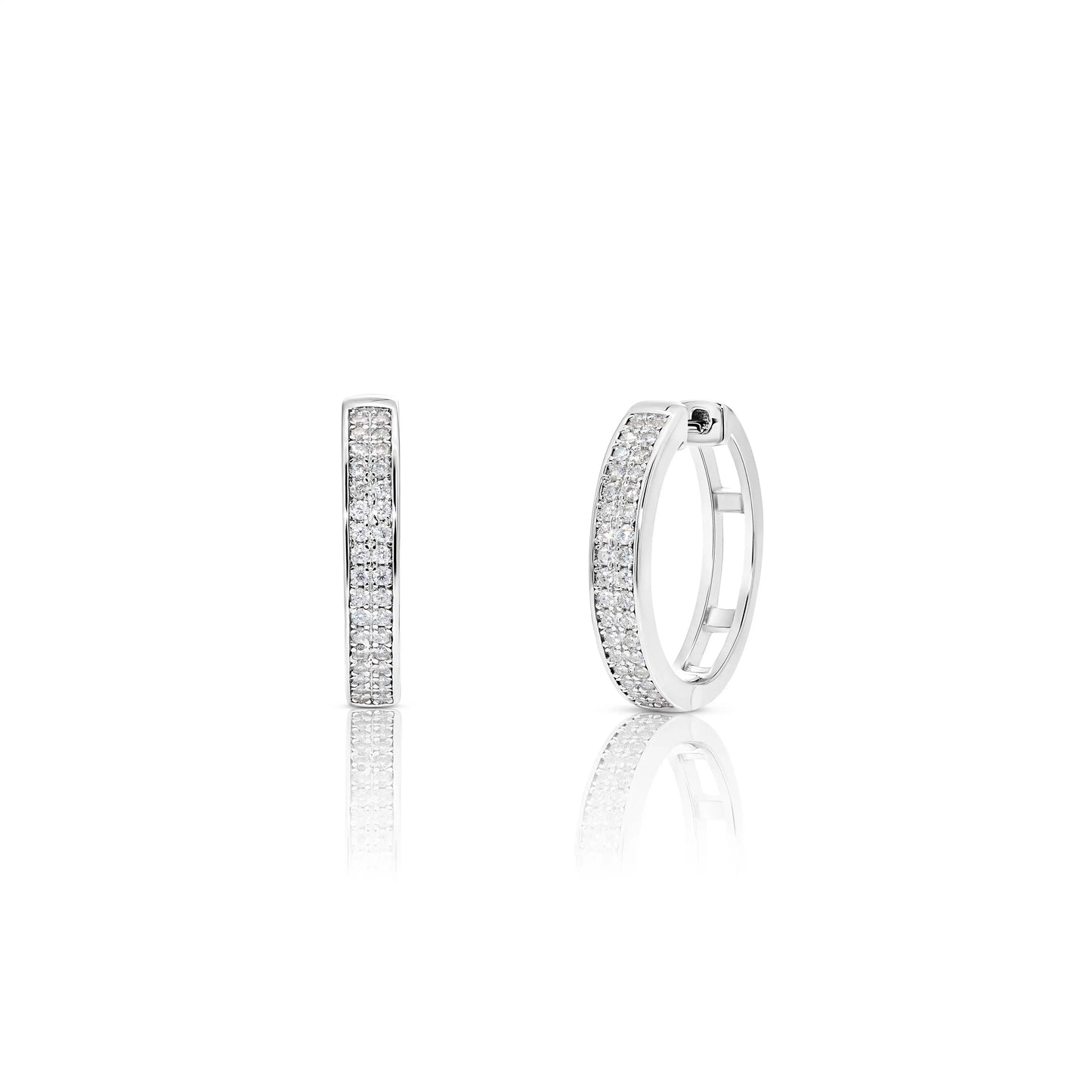 925 Sterling Silver Rhodium Plated Huggie Moissanite Studded 14.5mm Hoop Earring