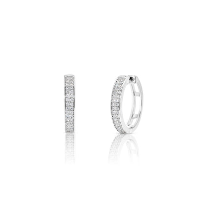 925 Sterling Silver Rhodium Plated Huggie Moissanite Studded 14.5mm Hoop Earring