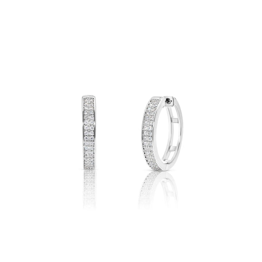 925 Sterling Silver Rhodium Plated Huggie Moissanite Studded 14.5mm Hoop Earring