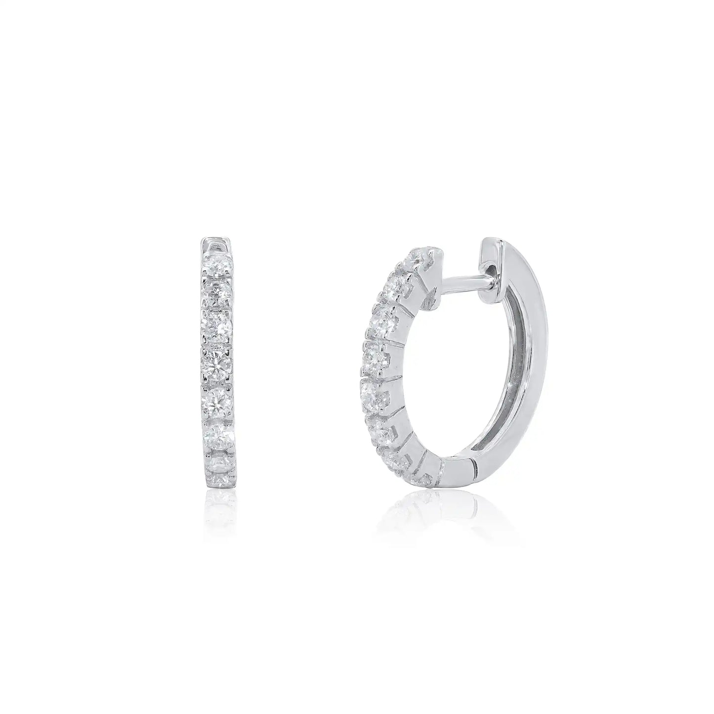 925 Sterling Silver Rhodium Plated Huggie Moissanite Studded 12.5mm Hoop Earring