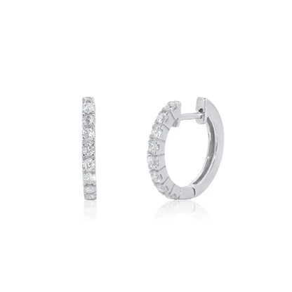 925 Sterling Silver Rhodium Plated Huggie Moissanite Studded 12.5mm Hoop Earring