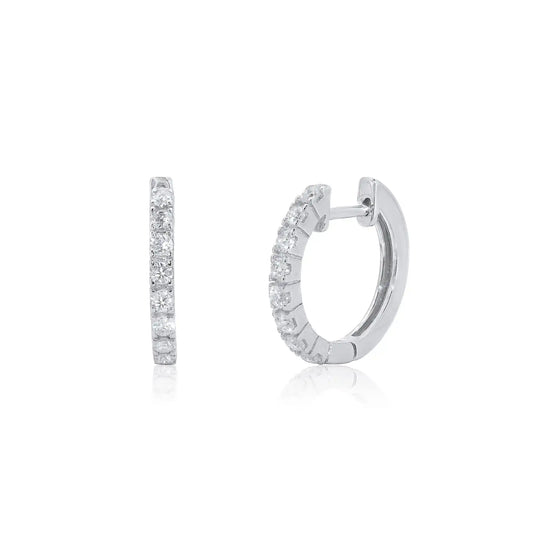 925 Sterling Silver Rhodium Plated Huggie Moissanite Studded 12.5mm Hoop Earring