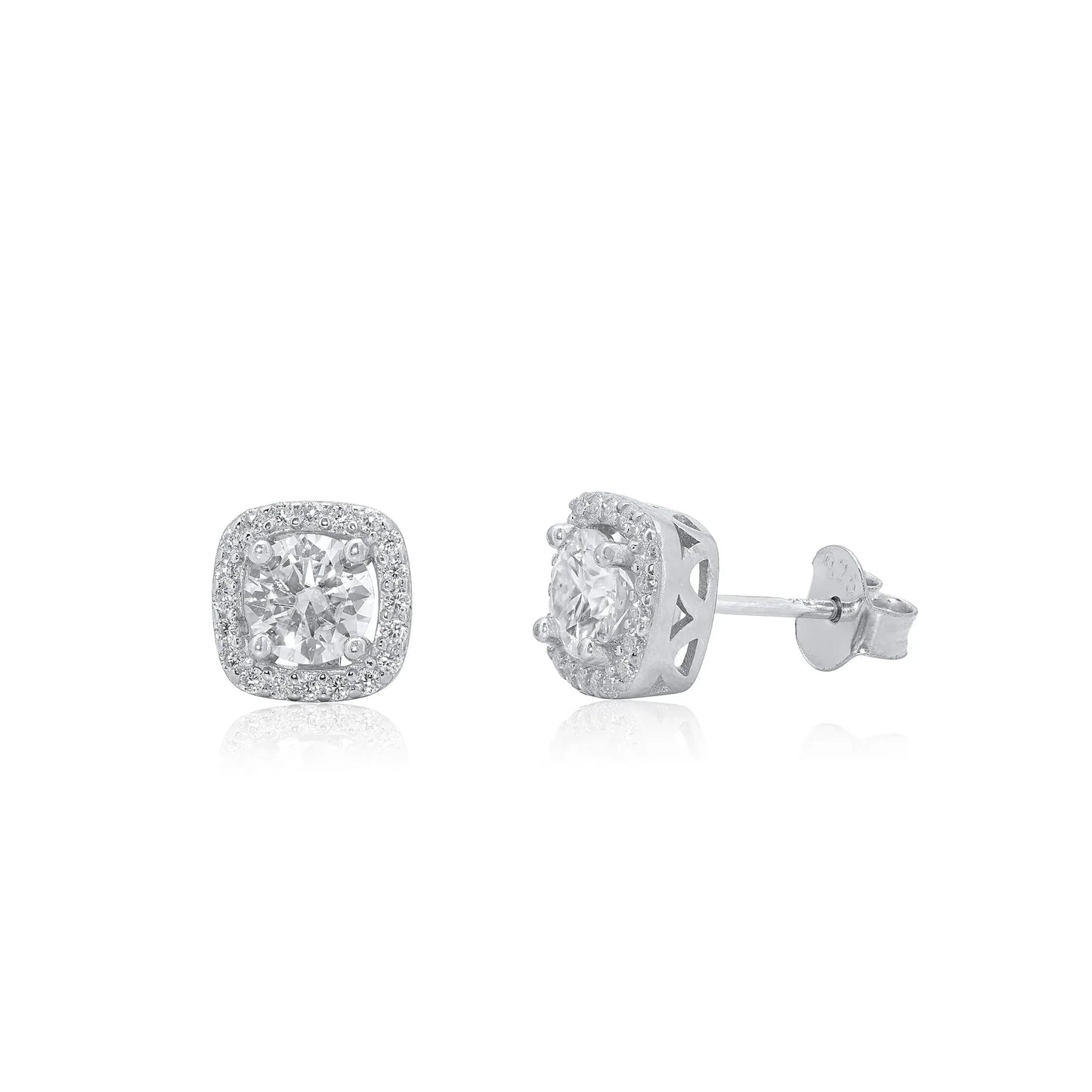 925 Sterling Silver Rhodium Plated Halo Moissanite Studded 8mm Stud Earring