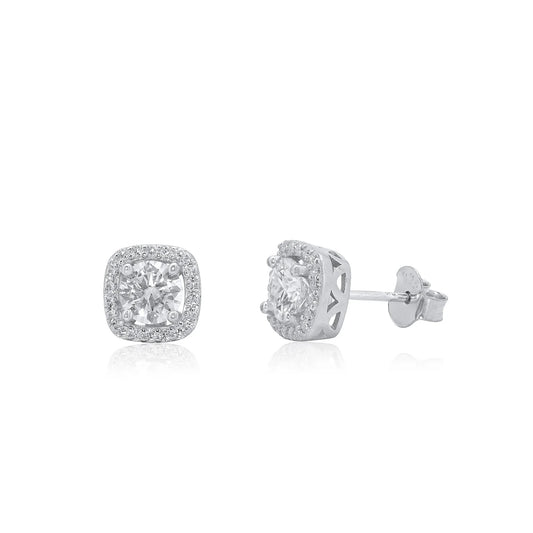 925 Sterling Silver Rhodium Plated Halo Moissanite Studded 8mm Stud Earring