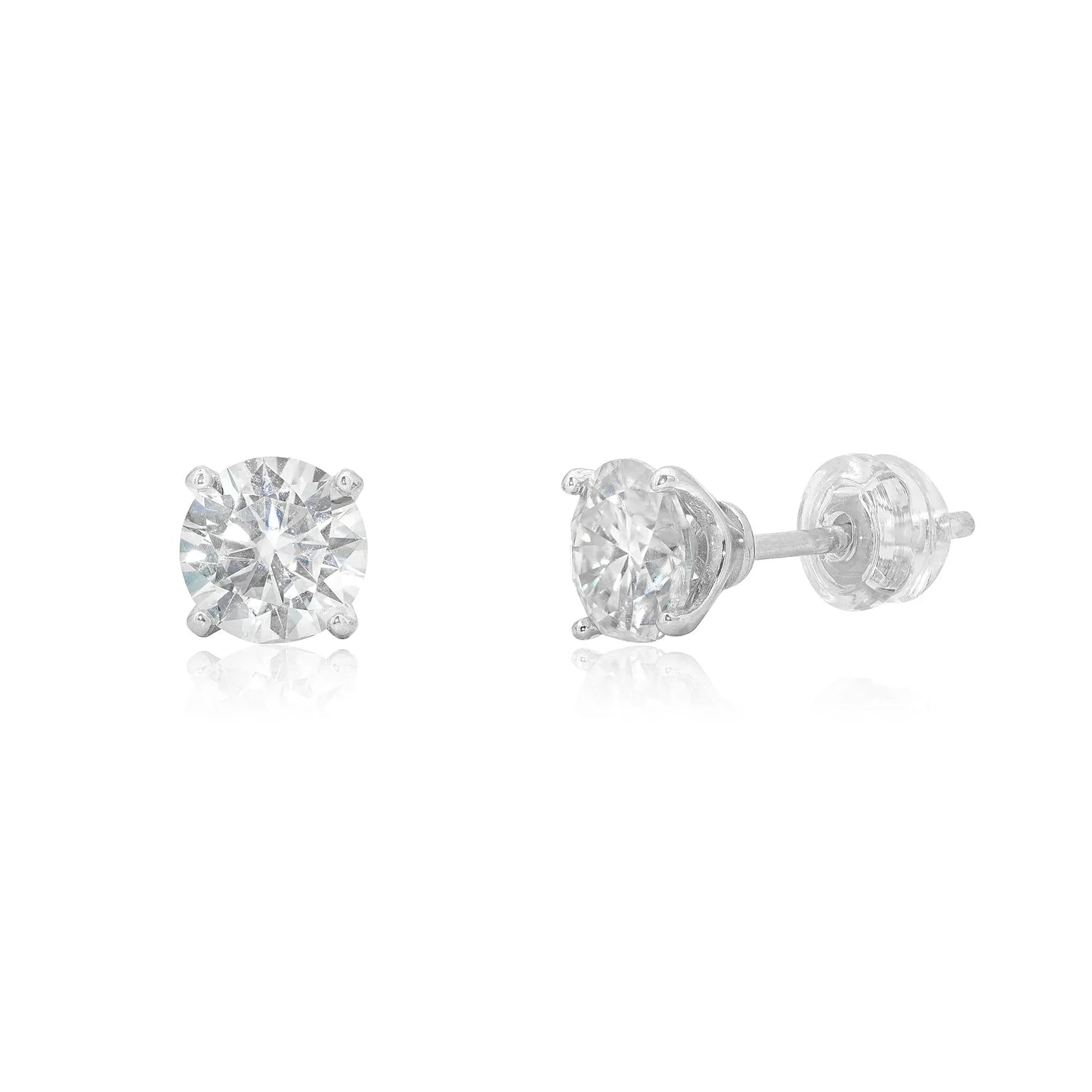 925 Sterling Silver Rhodium Plated Round Moissanite Studded 6.5mm Stud Earring