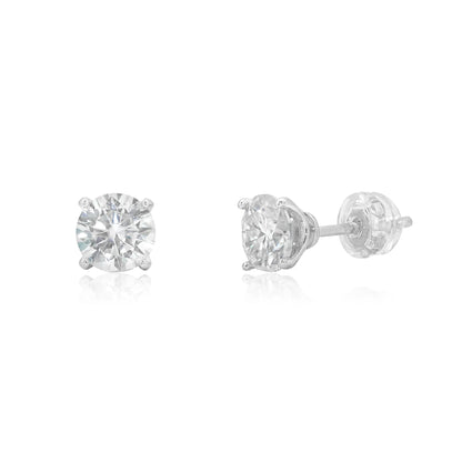 925 Sterling Silver Rhodium Plated Round Moissanite Studded 6.5mm Stud Earring