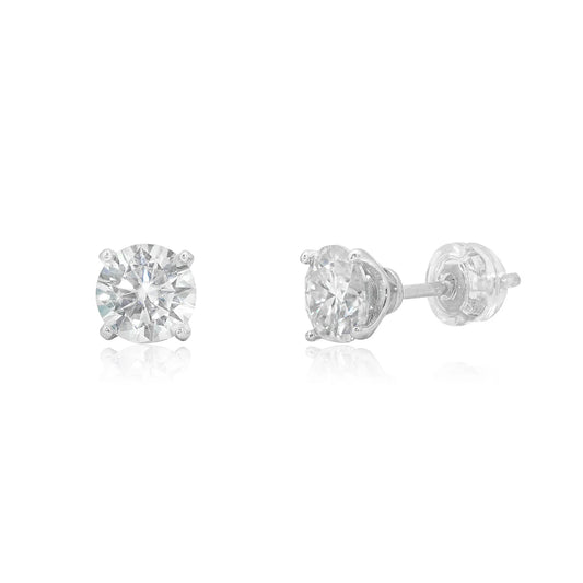 925 Sterling Silver Rhodium Plated Round Moissanite Studded 6.5mm Stud Earring