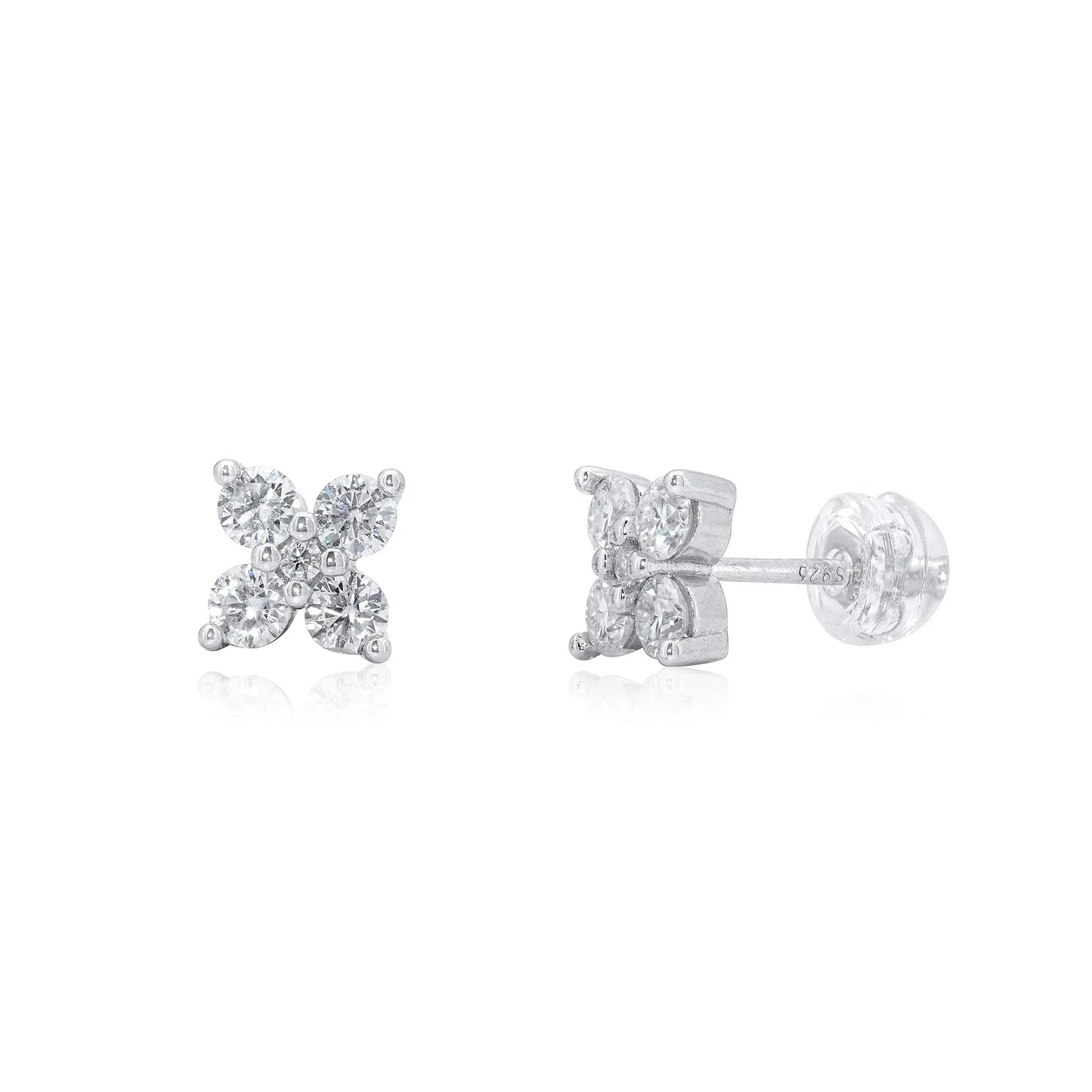 925 Sterling Silver Rhodium Plated Flower Moissanite Studded 7mm Stud Earring