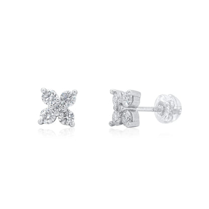 925 Sterling Silver Rhodium Plated Flower Moissanite Studded 7mm Stud Earring