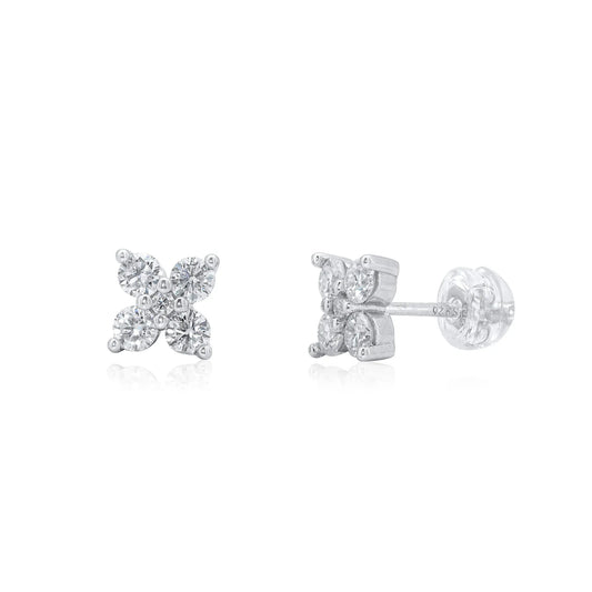 925 Sterling Silver Rhodium Plated Flower Moissanite Studded 7mm Stud Earring