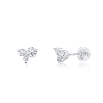925 Sterling Silver Rhodium Plated Triple Stone Cluster Moissanite Studded 7mm Stud Earring