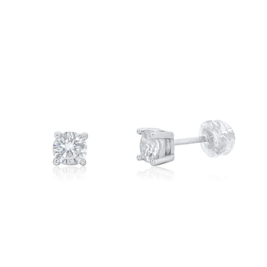 925 Sterling Silver Rhodium Plated Round Moissanite Studded 5mm Stud Earring