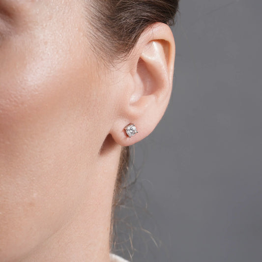 925 Sterling Silver Rhodium Plated Round Moissanite Studded 5mm Stud Earring