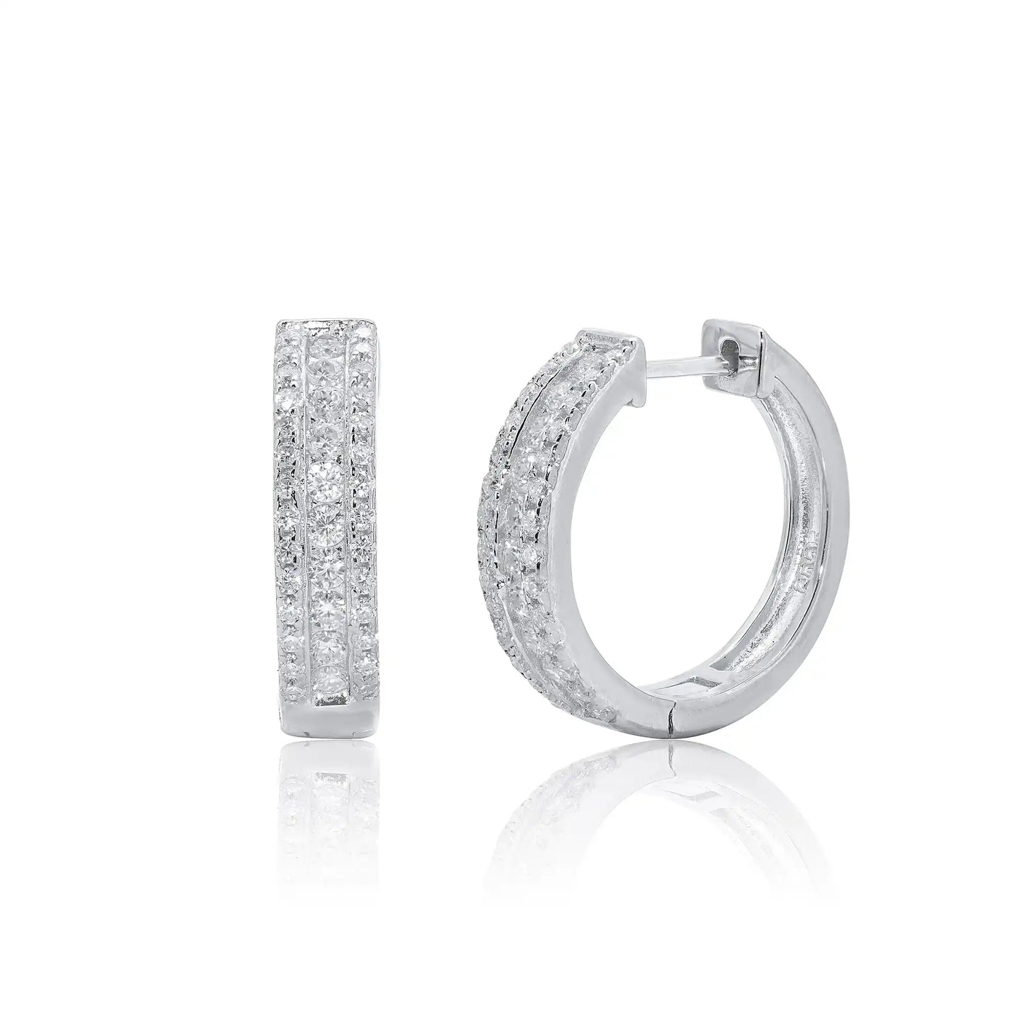 925 Sterling Silver Rhodium Plated Moissanite Studded 12.5mm Hoop Earring