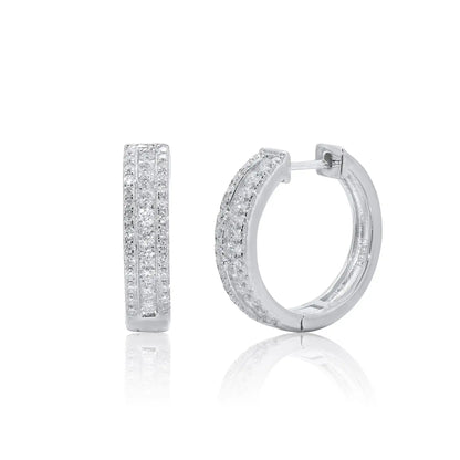 925 Sterling Silver Rhodium Plated Moissanite Studded 12.5mm Hoop Earring