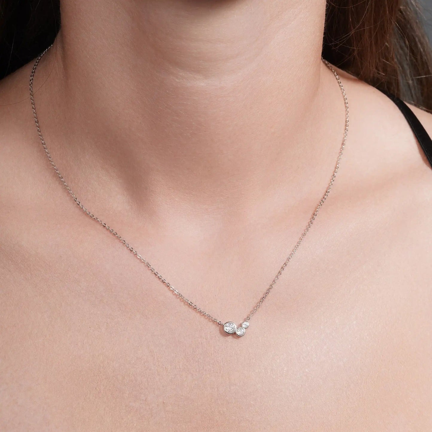 925 Sterling Silver Rhodium Plated 10.4mm x 6mm Round Cluster Moissanite Adjustable Pendant Necklace