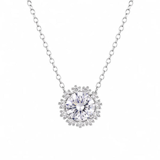 925 Sterling Silver Rhodium Plated 1 Carat Solitaire Flower Moissanite Adjustable Pendant Necklace