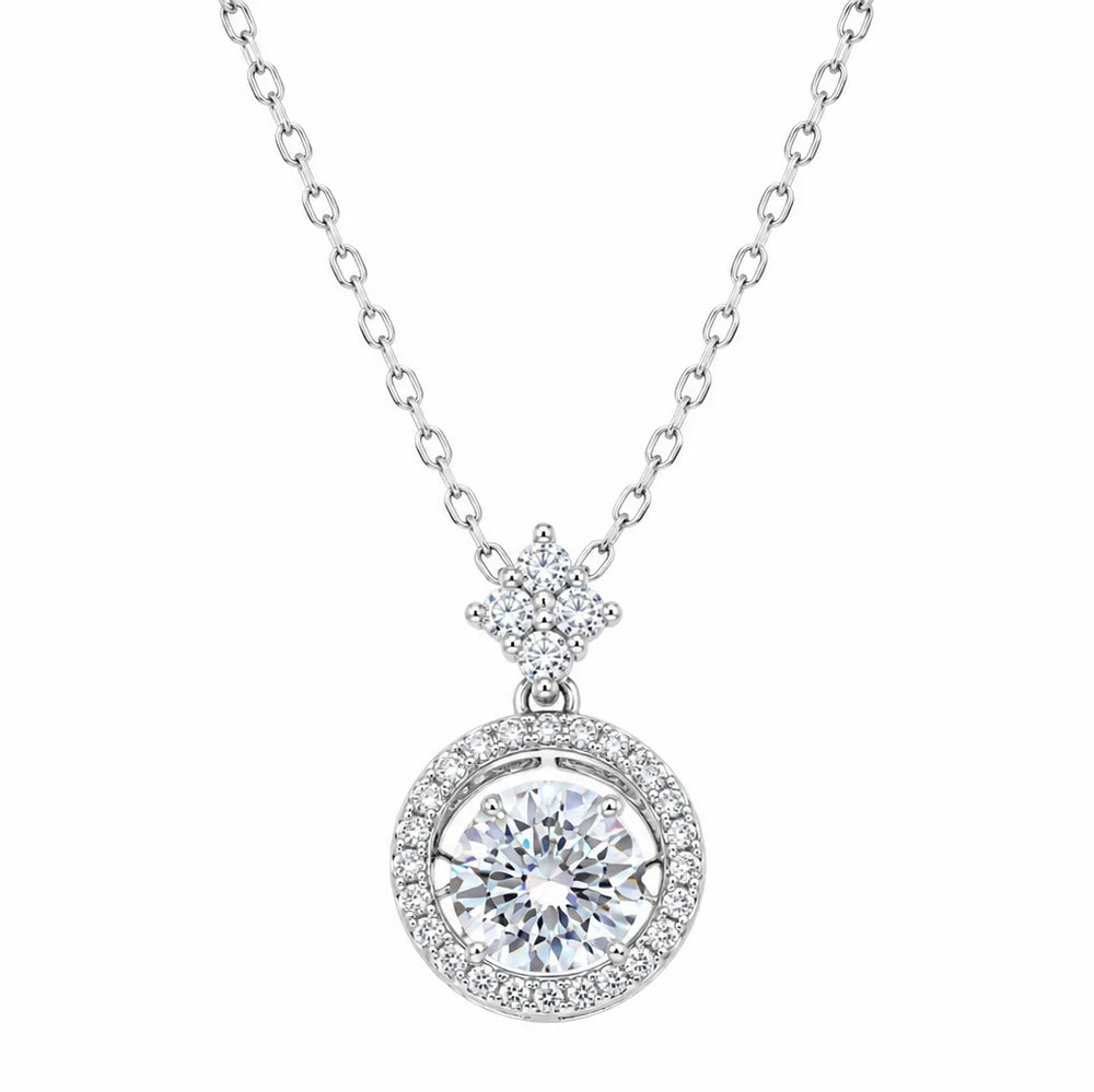 925 Sterling Silver Rhodium Plated 6.5mm Dancing Moissanite Stone Adjustable Pendant Necklace