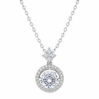 925 Sterling Silver Rhodium Plated 6.5mm Dancing Moissanite Stone Adjustable Pendant Necklace