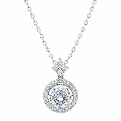 925 Sterling Silver Rhodium Plated 6.5mm Dancing Moissanite Stone Adjustable Pendant Necklace