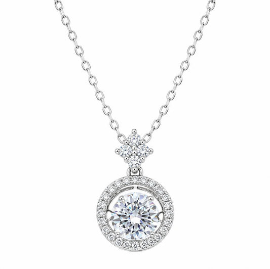 925 Sterling Silver Rhodium Plated 6.5mm Dancing Moissanite Stone Adjustable Pendant Necklace