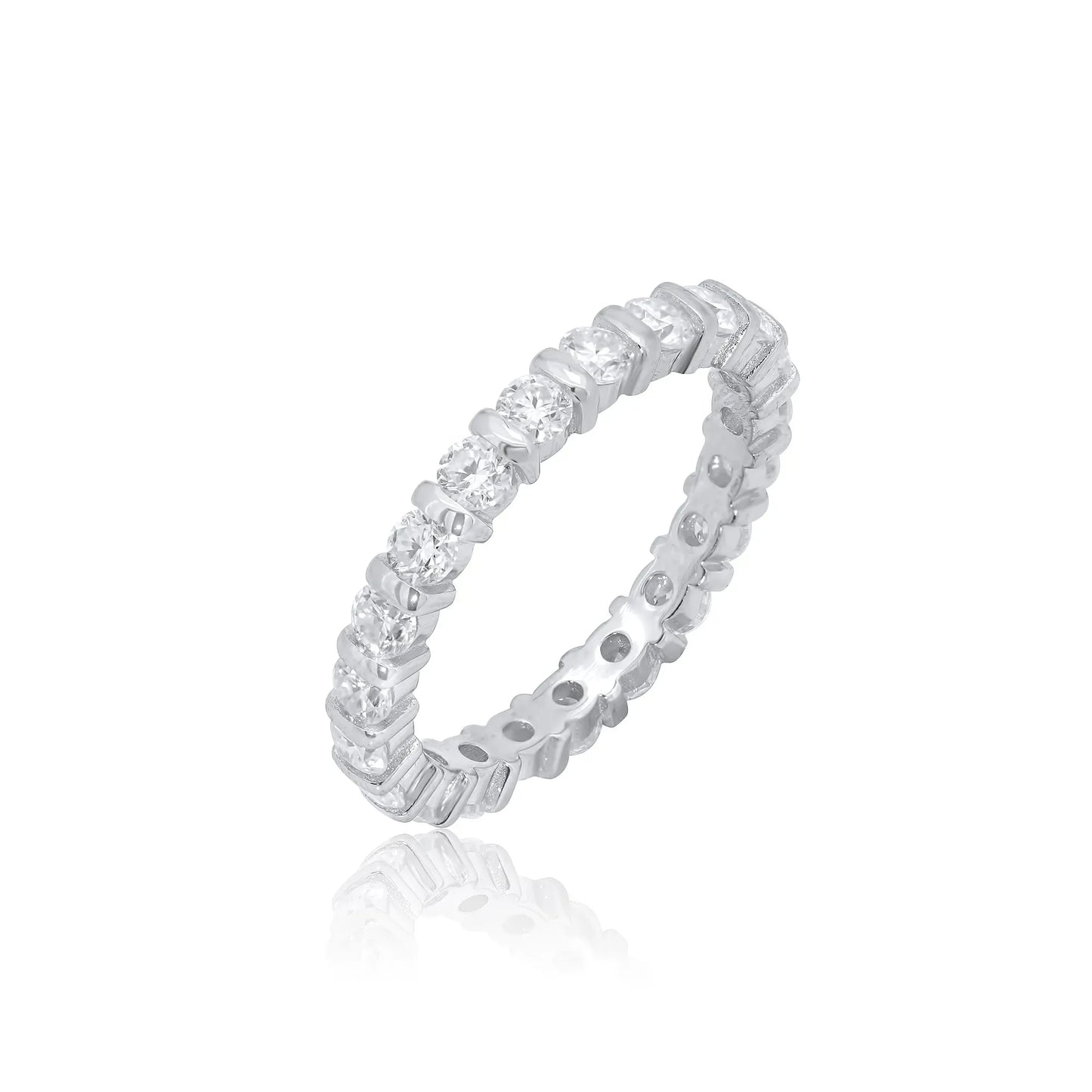 925 Sterling Silver Rhodium Plated Moissanite Eternity Band 2.8mm Ring
