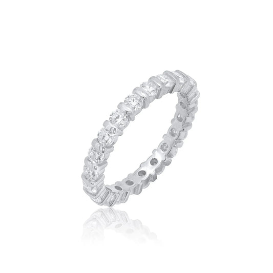 925 Sterling Silver Rhodium Plated Moissanite Eternity Band 2.8mm Ring