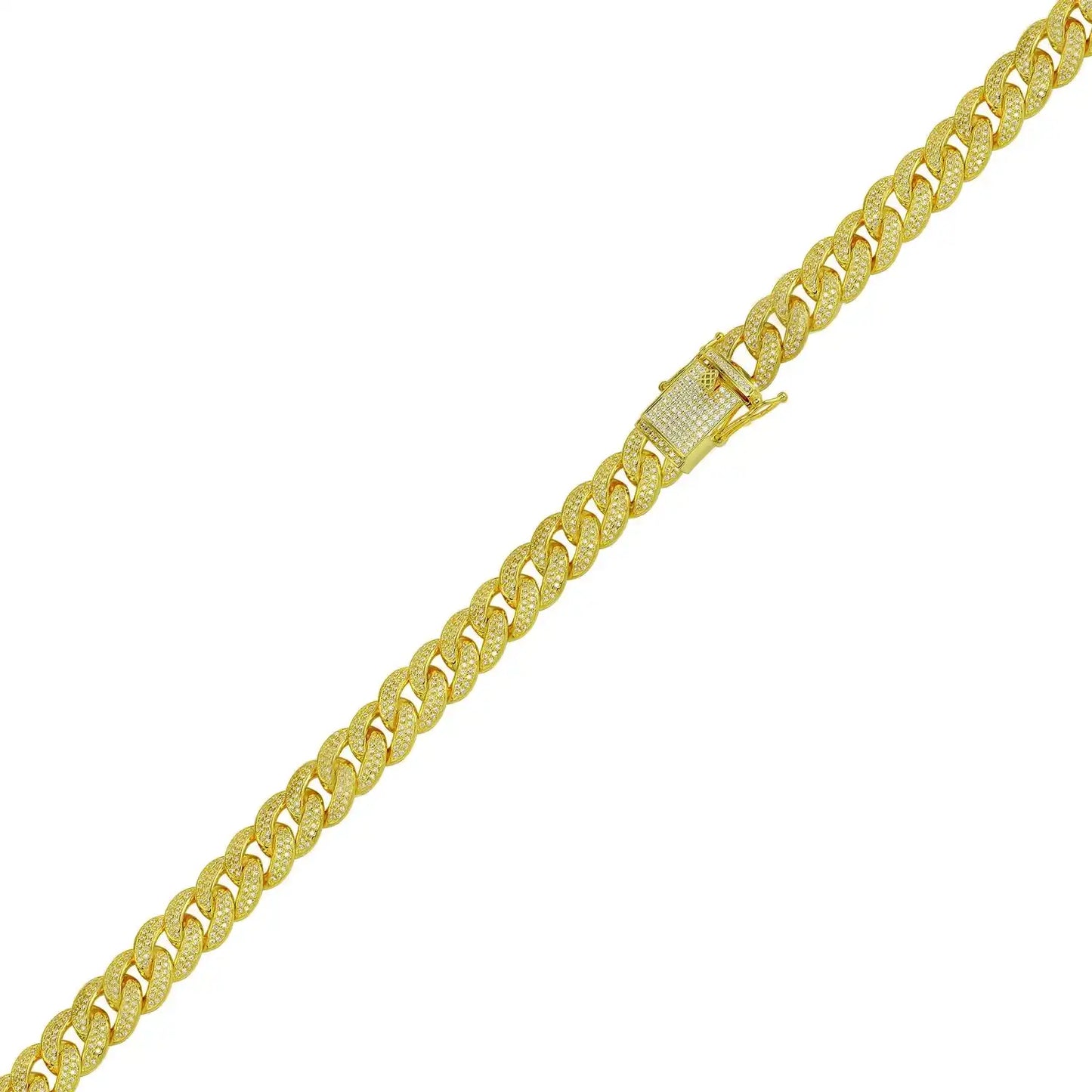 925 Sterling Silver Gold Plated Moissanite Curb 9.5mm Bracelet