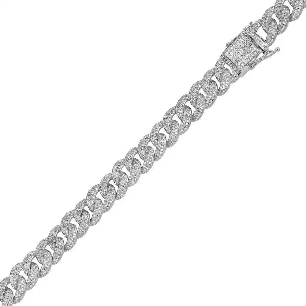 925 Sterling Silver Rhodium Plated Moissanite Miami Cuban 11.7mm Bracelet