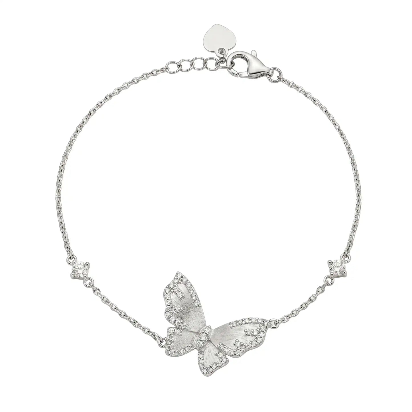 925 Sterling Silver Rhodium Plated Moissanite Stone Butterfly & Solitaire Accent Bracelet