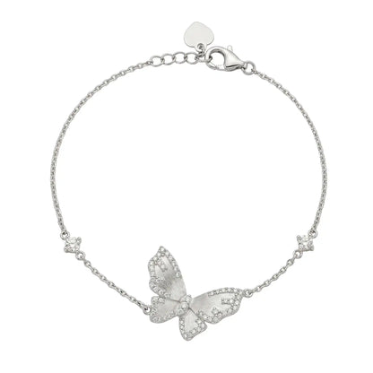 925 Sterling Silver Rhodium Plated Moissanite Stone Butterfly & Solitaire Accent Bracelet