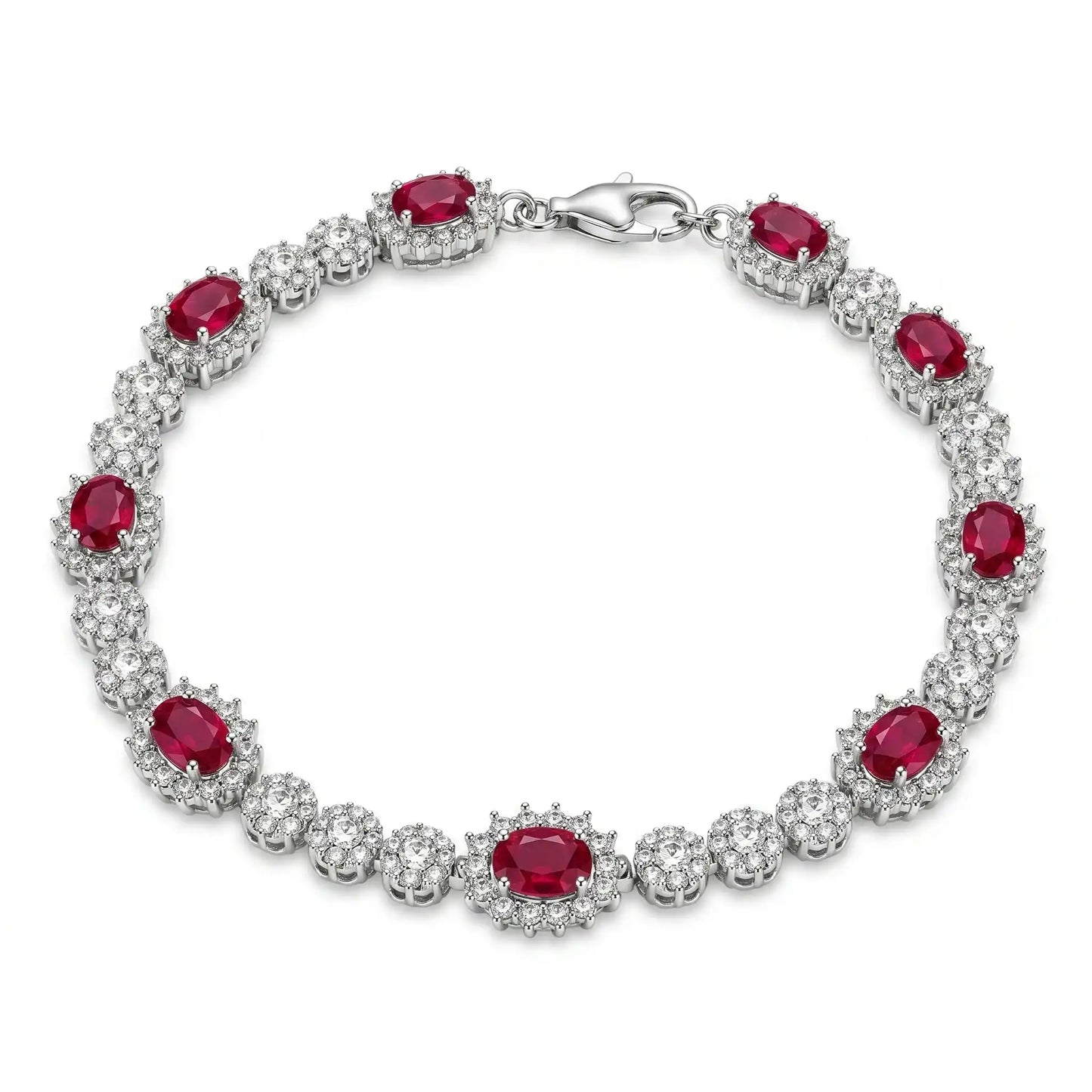 925 Sterling Silver Rhodium Plated Moissanite Halo Tennis Bracelet