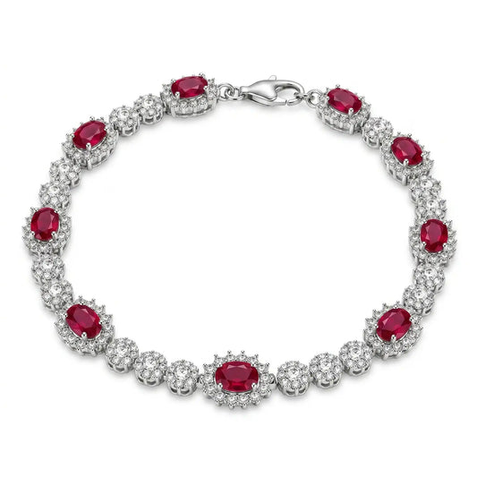 925 Sterling Silver Rhodium Plated Moissanite Halo Tennis Bracelet