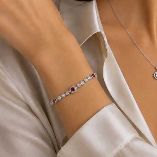 925 Sterling Silver Rhodium Plated Moissanite Halo Tennis Bracelet
