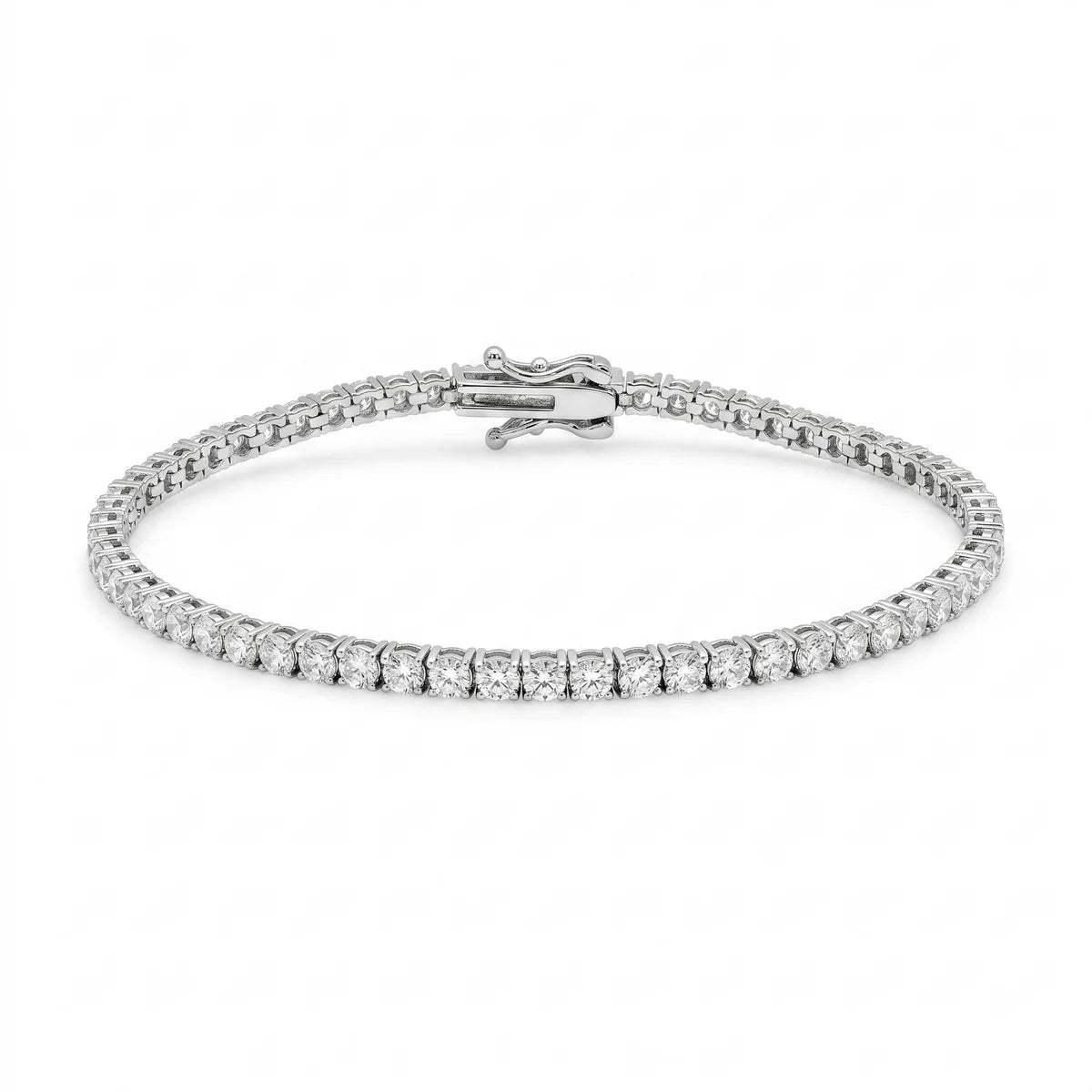 925 Sterling Silver Rhodium Plated Moissanite Stone 2.5 mm Tennis Bracelet