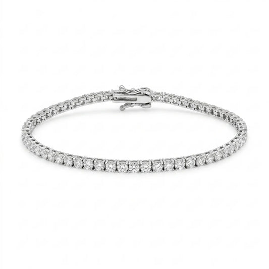 925 Sterling Silver Rhodium Plated Moissanite Stone 2.5 mm Tennis Bracelet