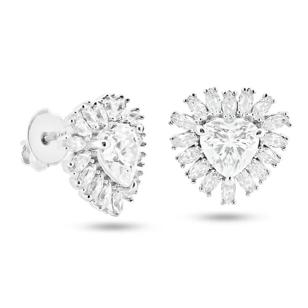 925 Sterling Silver Sterling Rhodium Plated Moissanite Stone Heart Earring